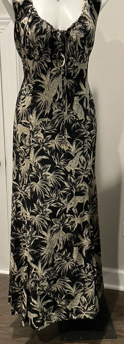 Taylor Black Beige Animal Print Scoop Neck Sleeveless Lined Maxi Dress 16
