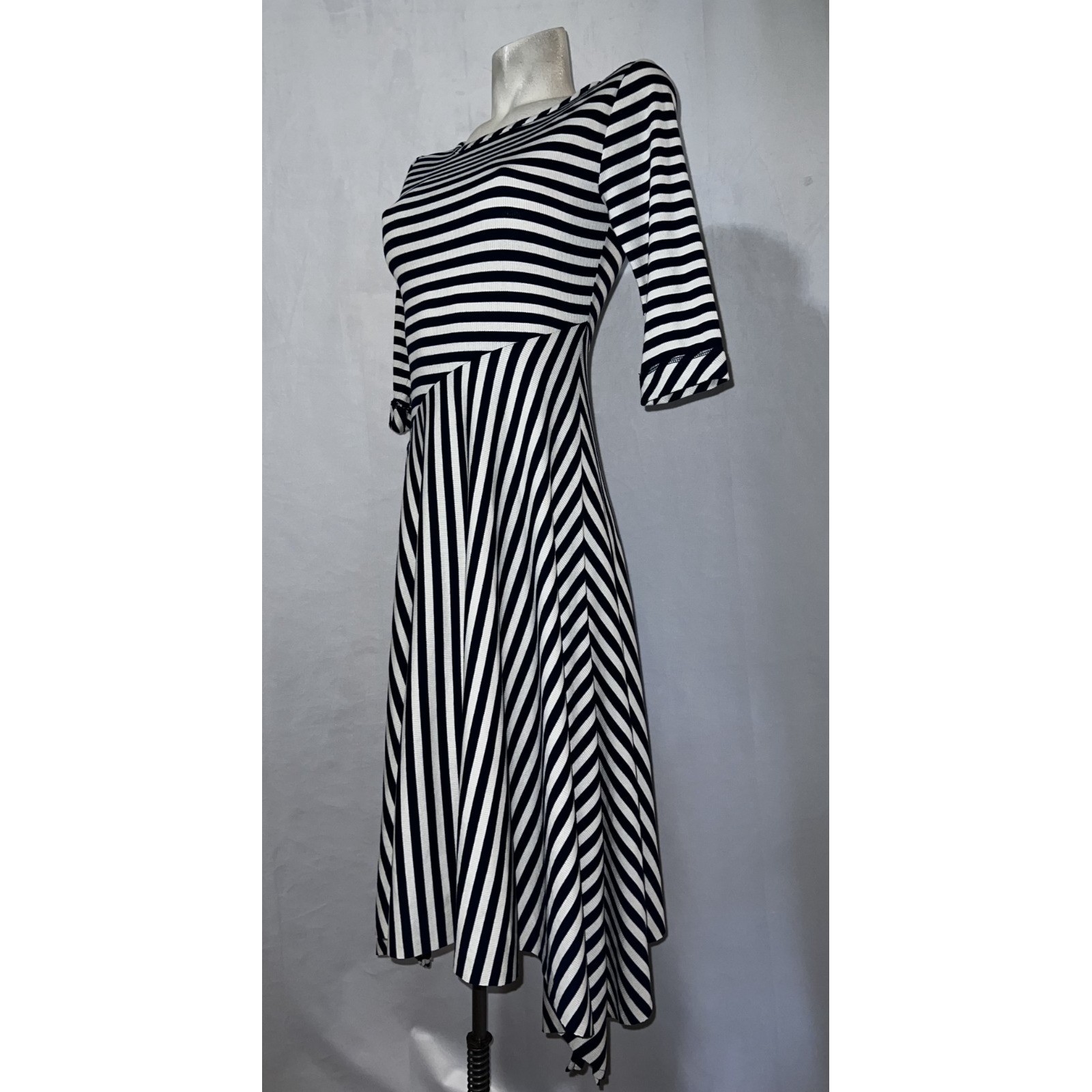 Soft Surroundings Navy White Striped Ribbed Vivianna Asymmetric Dress Size XS