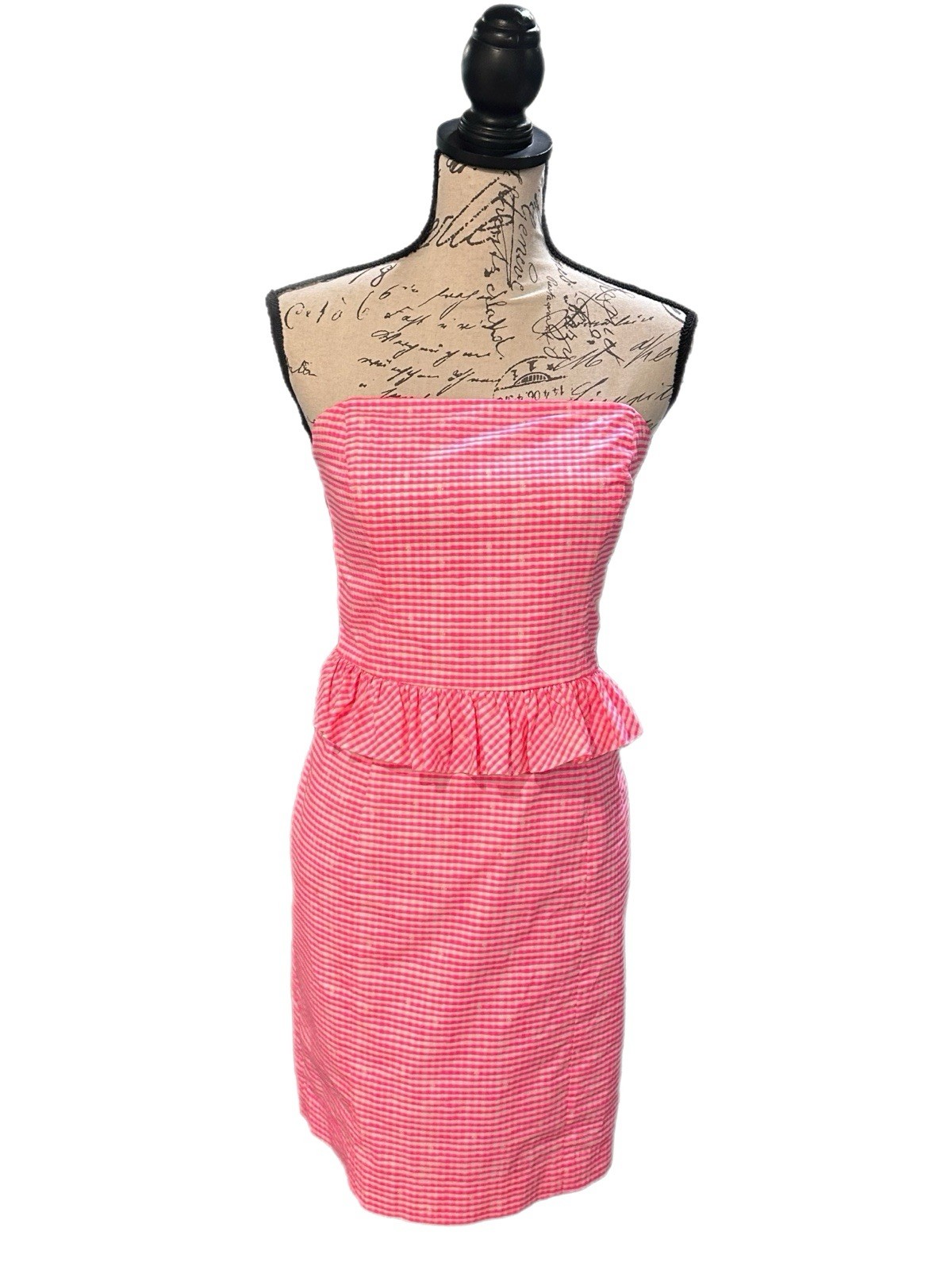 Lilly Pulitzer Lowe Fiesta Pink Gingham Dress w/ Peplum Waist Sz 2 Imperfections
