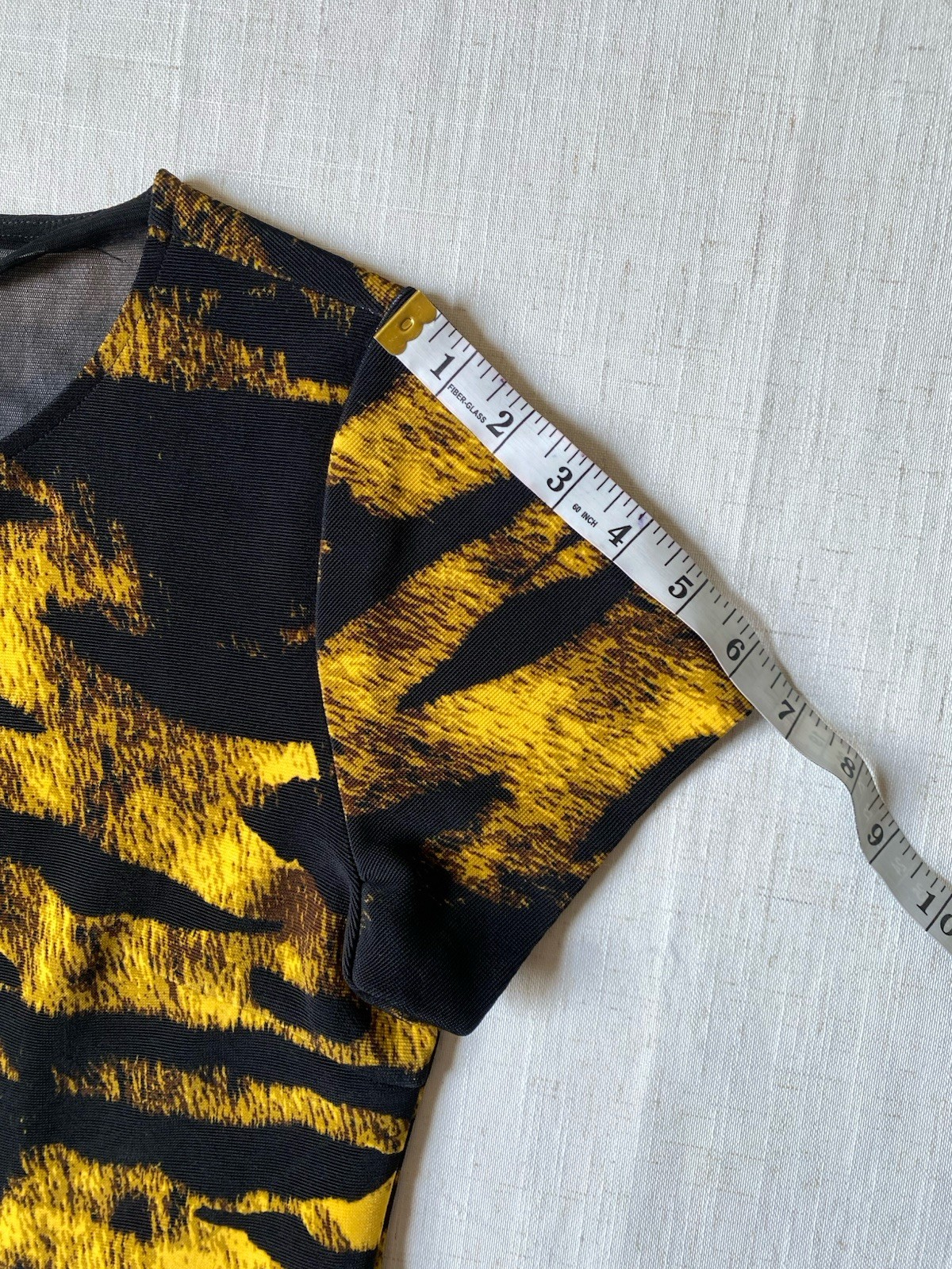 Michael Kors Tiger Stripe Bodycon Dress Small Black Yellow Animal Print Mesh Zip
