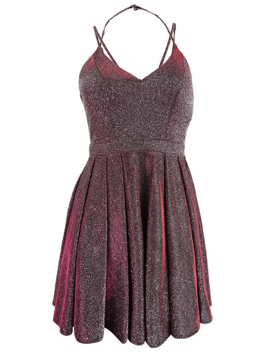Sequin Hearts Juniors’ Wine Glitter Fit & Flare Dress, Size 7 – Party & Holiday
