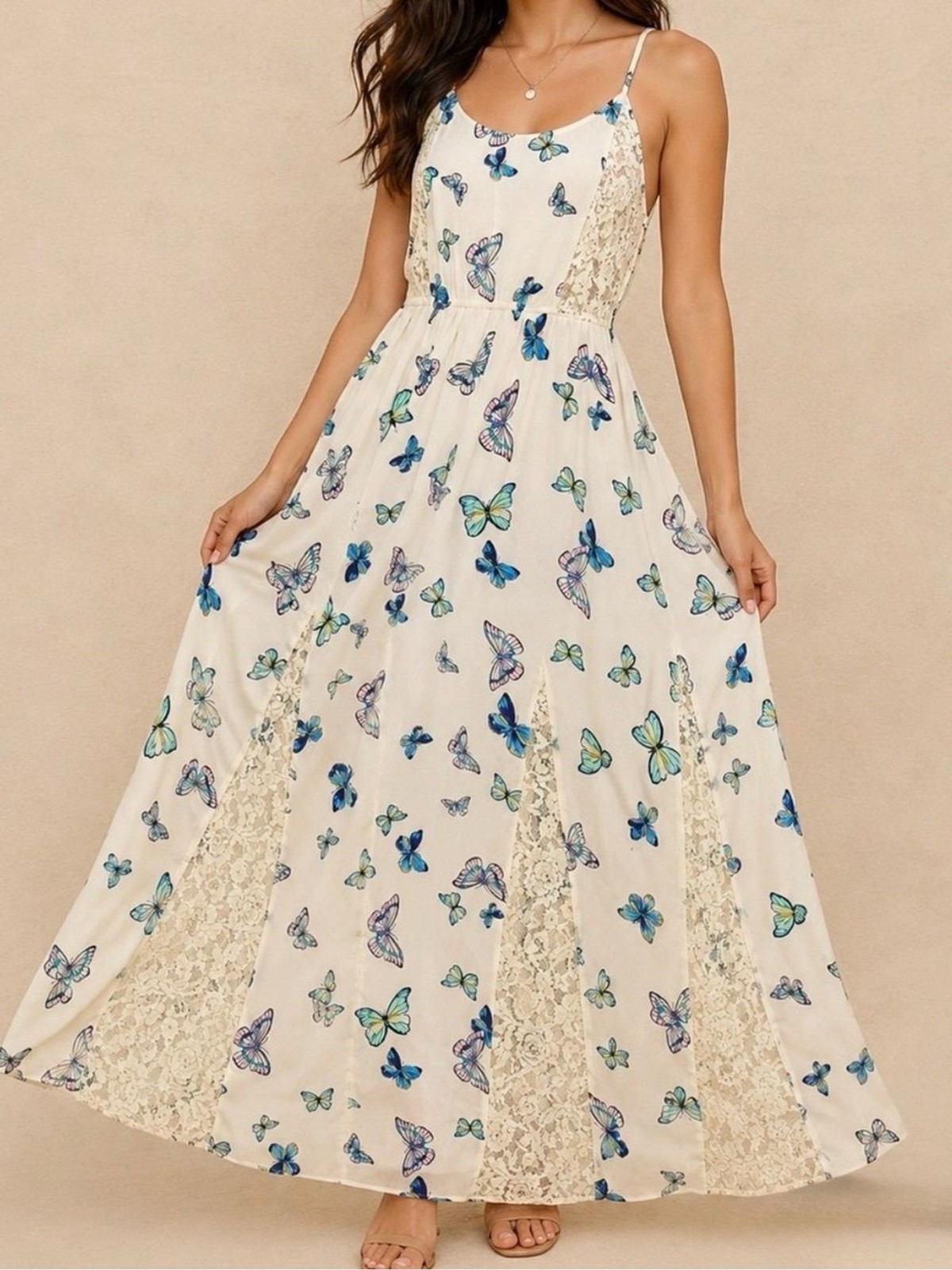 Candie’s Cream Lace Maxi Dress with Blue-Green Accent