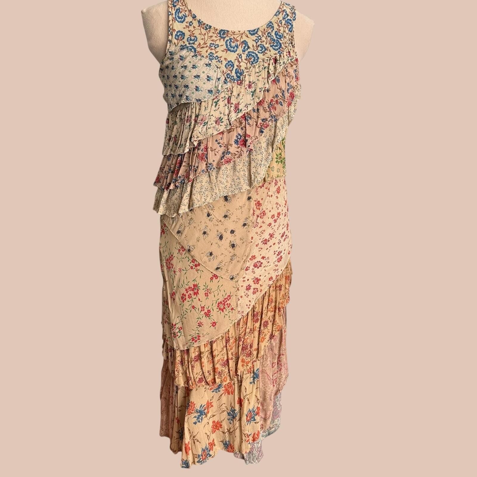 Vintage 90s Boho Dress, Two Piece Set, Skirt and Top, Layered Rayon Floral