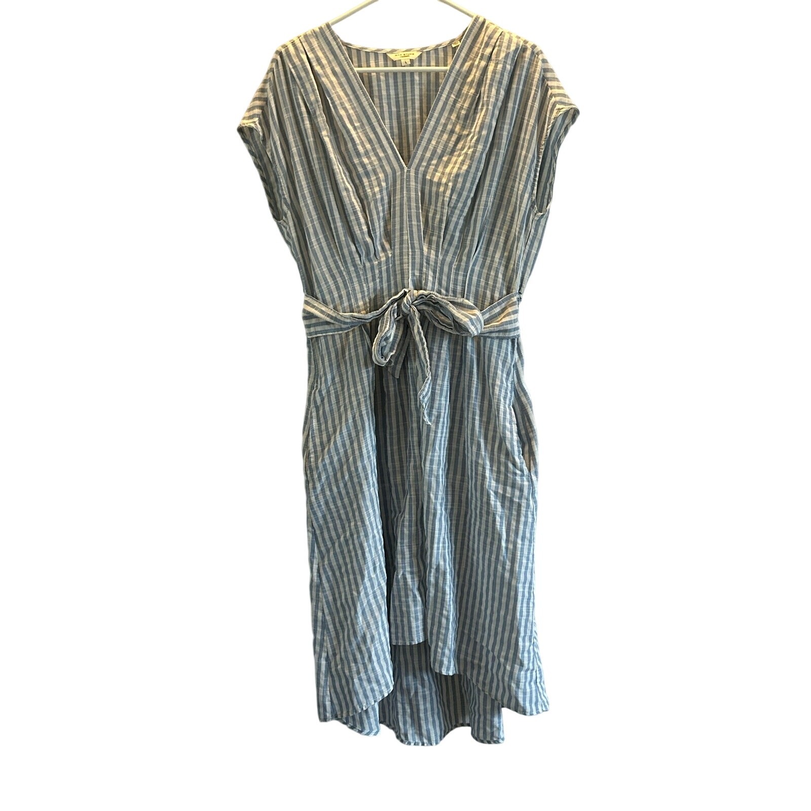 Max Studio blue white striped cotton blend dress stretch Large Beachy coastal