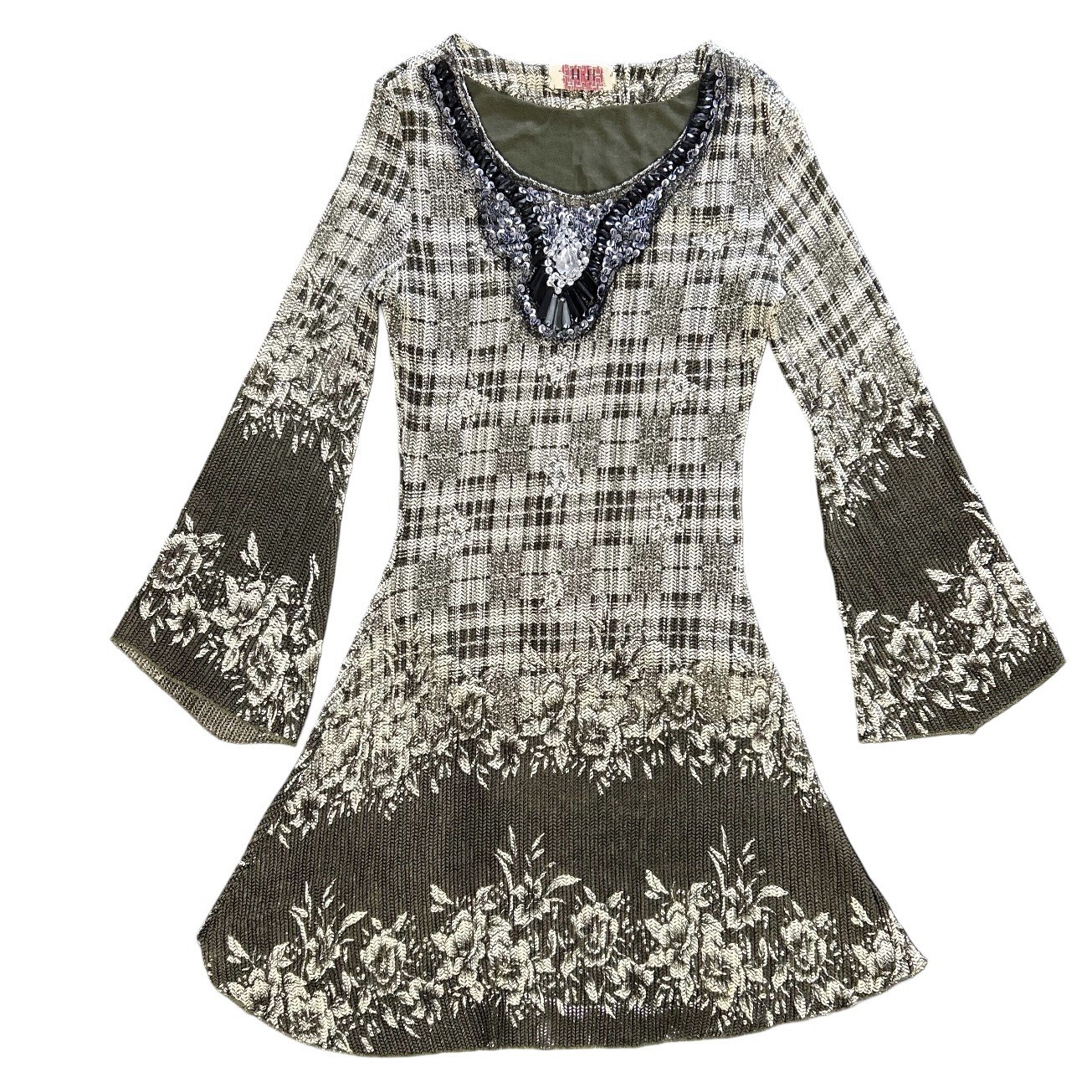 HH Collection Womens Dress Boho Whimsigoth Bell Sleeve Forest Fairy Beaded Jewel