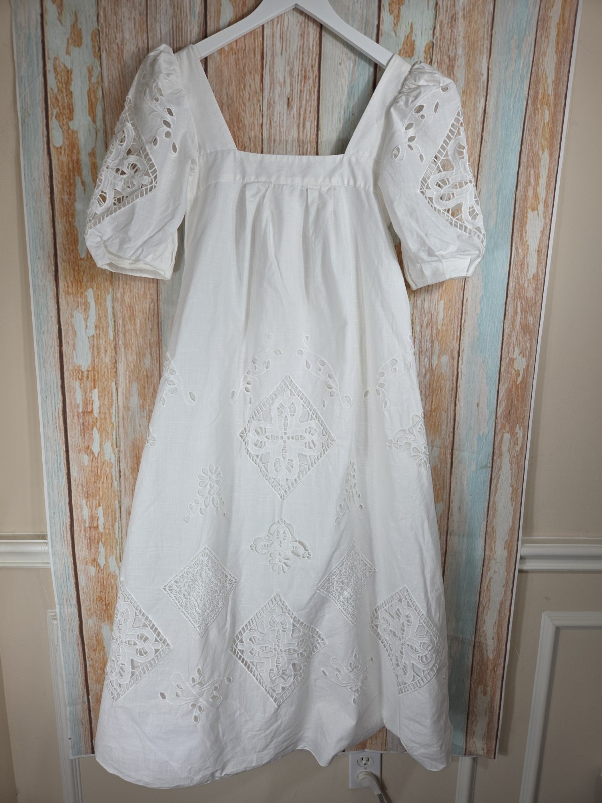 Hunter Bell Waverly White Eyelet Embroidered Square Neck Midi Dress XS