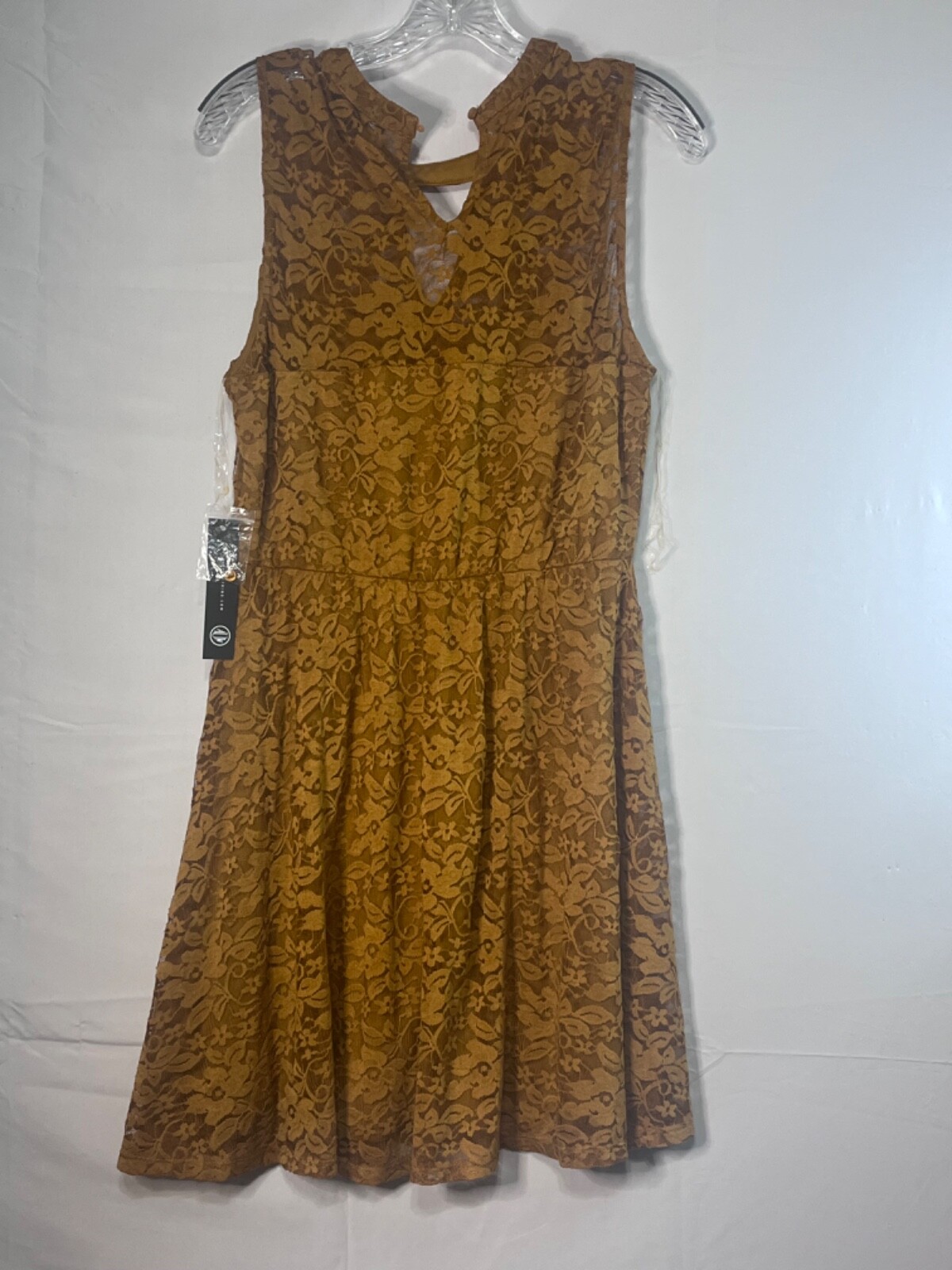 As U Wish Golden Brown Lined Floral Button Back Dress NWT Size XL (G)