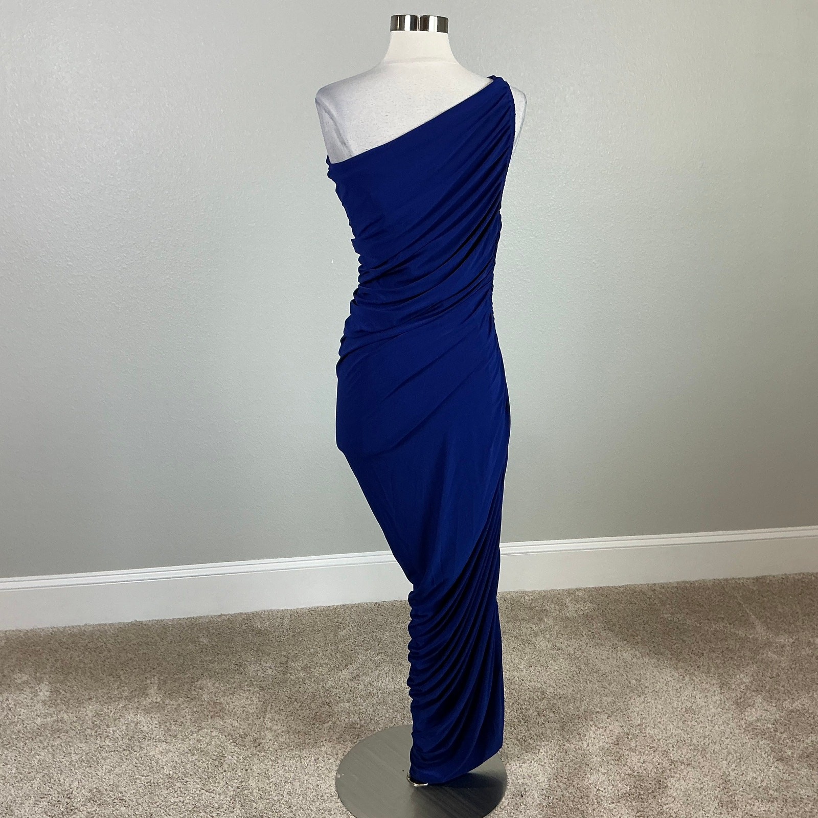 Betsy & Adam Blue Evening Gown One Shoulder Ruched Bodycon Formal Dress Size 6