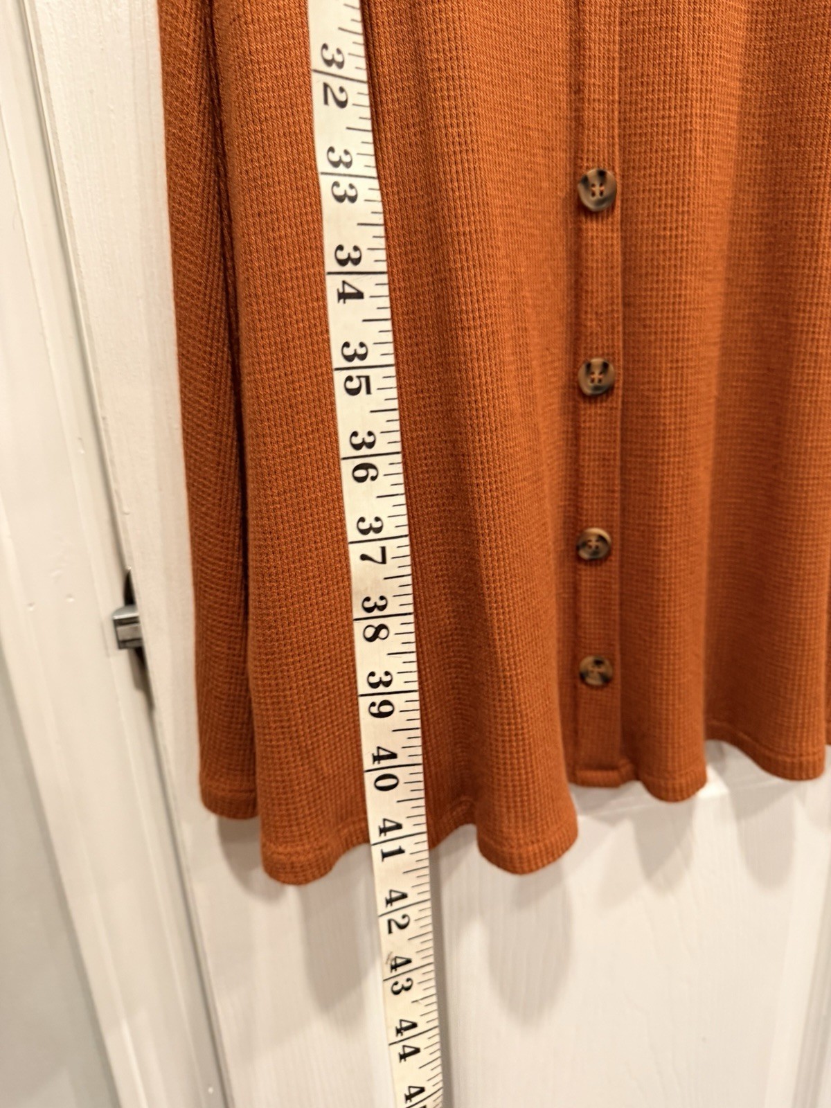 SO Rust Orange Waffle Knit Button Front Midi Dress Women’s Medium Stretch Casual