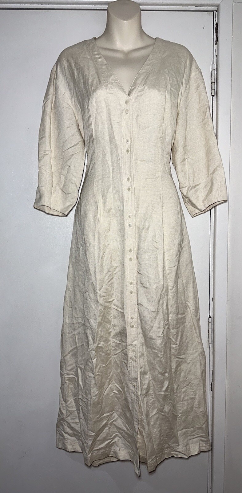& OTHER STORIES PARIS ATELIER Nude Linen Blend Midi Shirt Dress US 6 (10) #34945