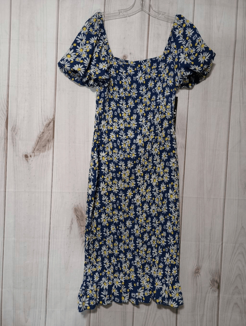 Trixxi Navy Blue Daisy Print Smocked Puff Sleeve Midi Dress Size L
