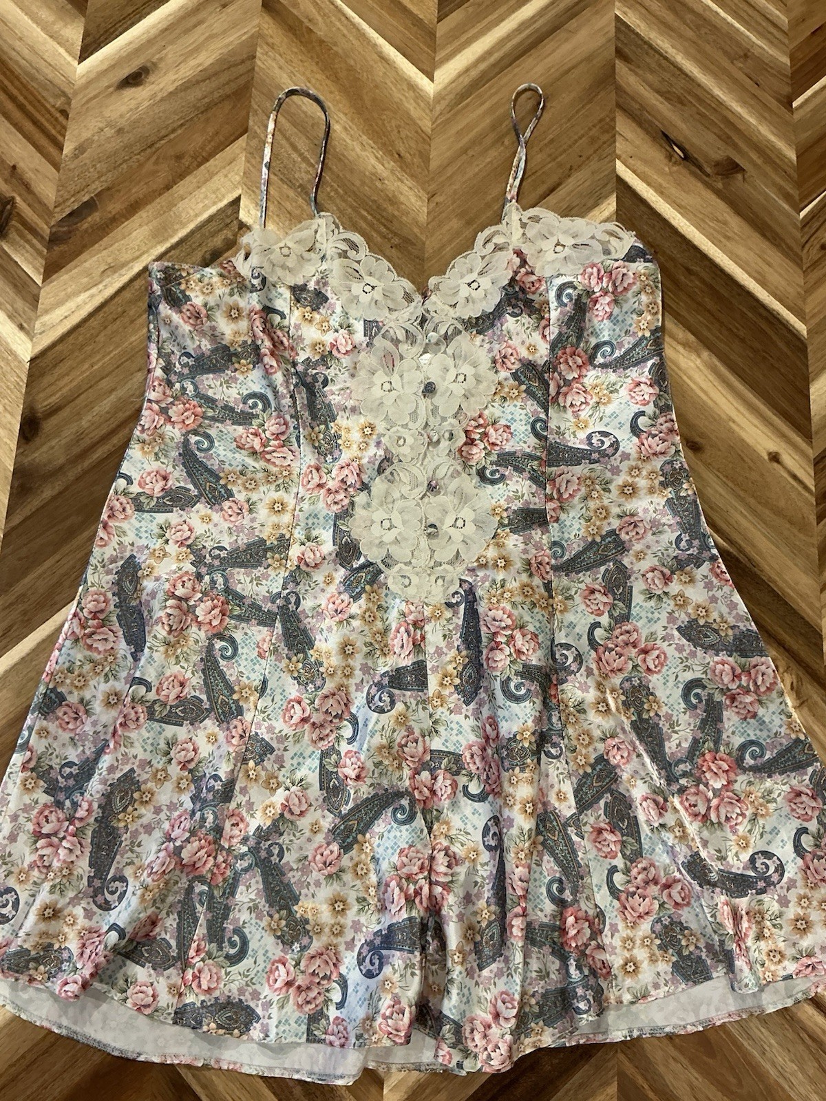 Vintage 90s Sleep Solutions Mini Dress Women’s Sz Large Multicolor Floral Satin