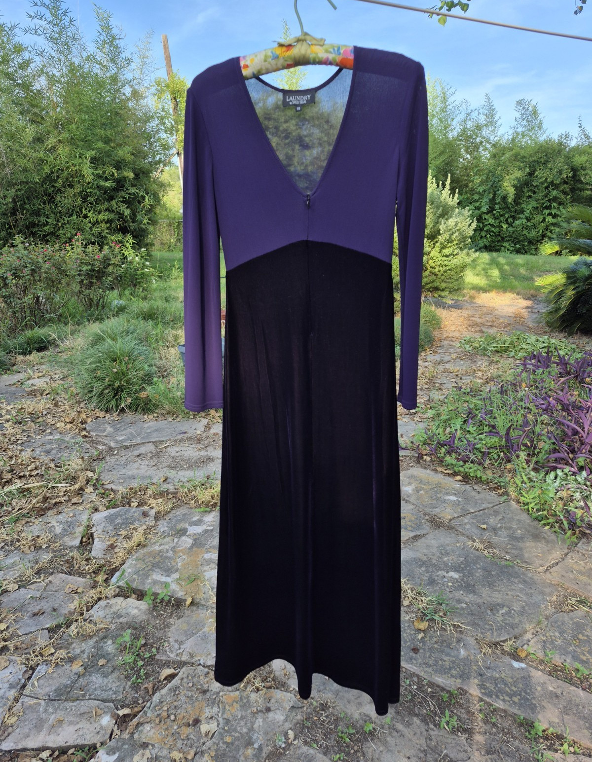 Vintage Velvet Evening Gown Deep Purple Plunging V-neckline Maxi Skirt Size 10
