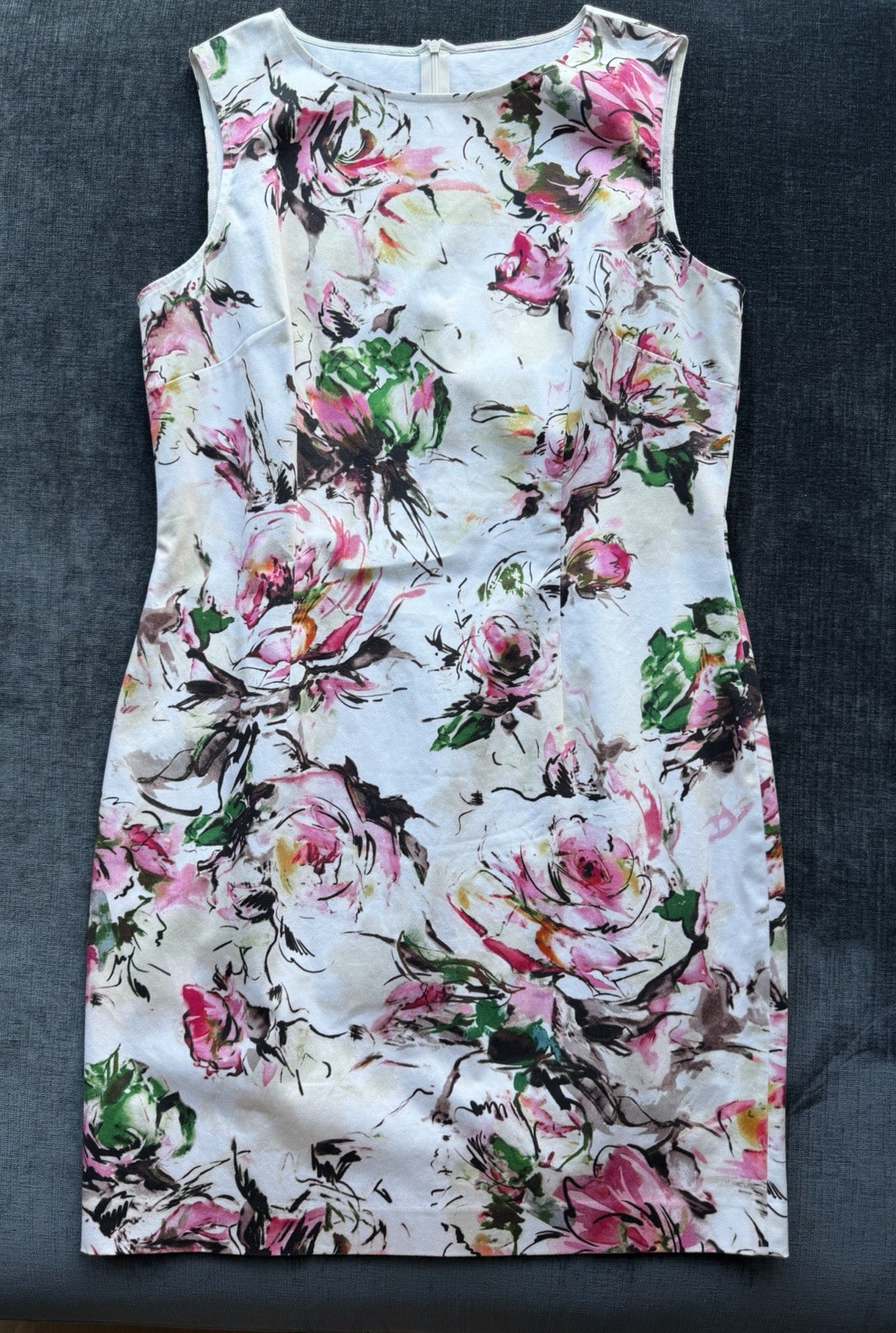 St John Watercolor Floral Cotton Blend Sheath Dress Size 10