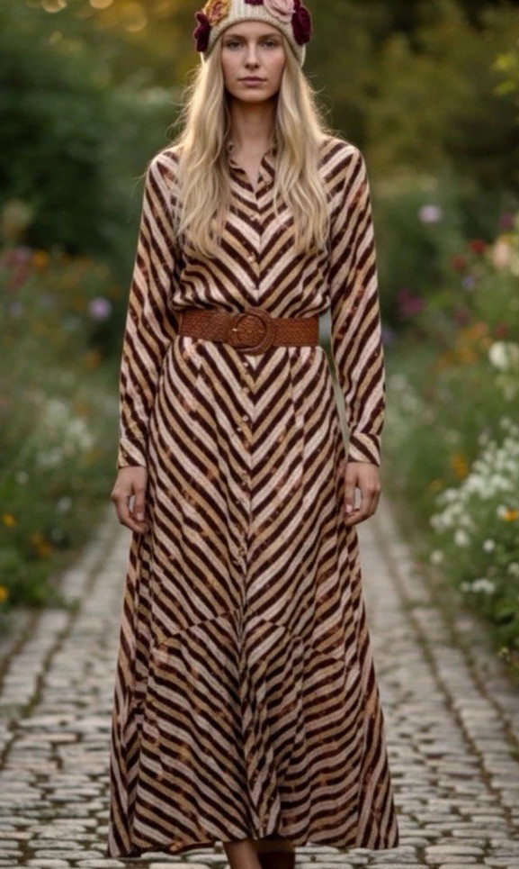 Jaded Gypsy Multicolor Striped Button Front Long Sleeve Maxi Dress L/XL