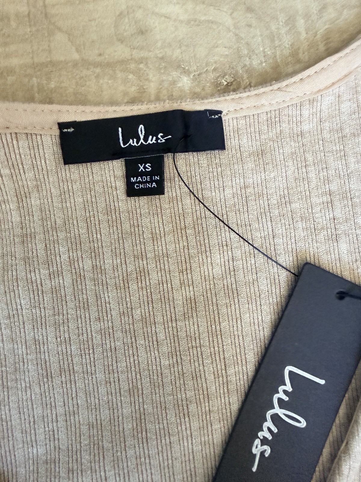 NWT Lulus Adorable Option Heather Beige Ribbed Knit Tiered Skater Mini Dress XS