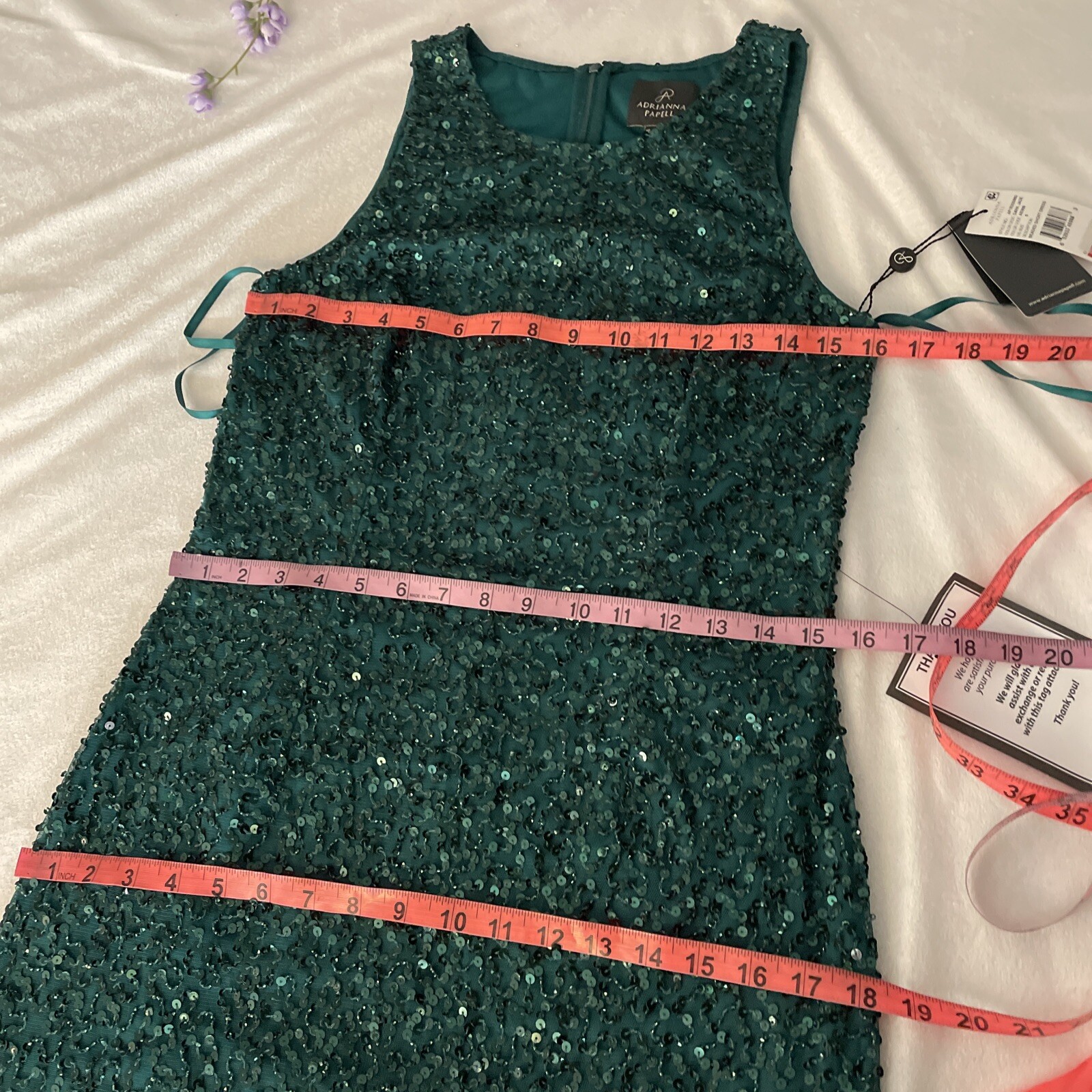 NWT Adrianna Papell [ 8 ] Beaded Short Dress in Dark Jade Green #G837