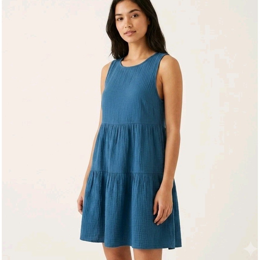 UNIVERSAL THREAD Size XS Teal Peacock Blue Gauze Cotton Tiered Summer Sundress