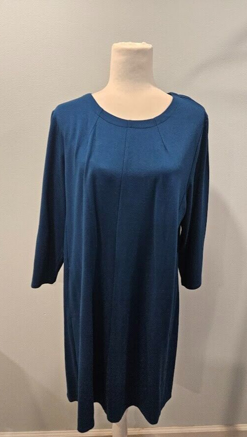NWT J Jill Versatile Ponte Dark Teal Blue Dress 3/4 Sleeves Side Pockets XLP