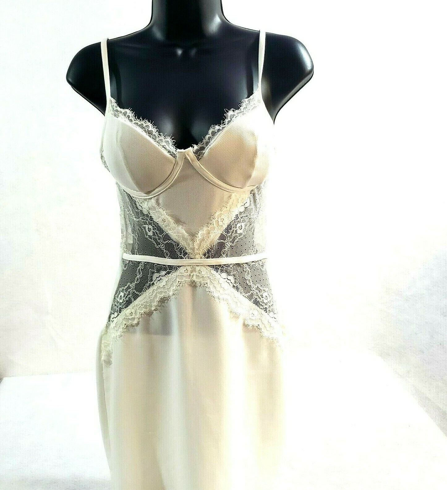 Privy White Lace Mesh Sheer Bodycon Spaghetti Strap Mini Dress Size S Small
