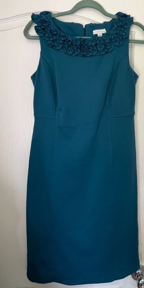 Sleeveless A-Line Sheath Dress Ruffle Neck Dress Charter Club Women Size 4 Teal
