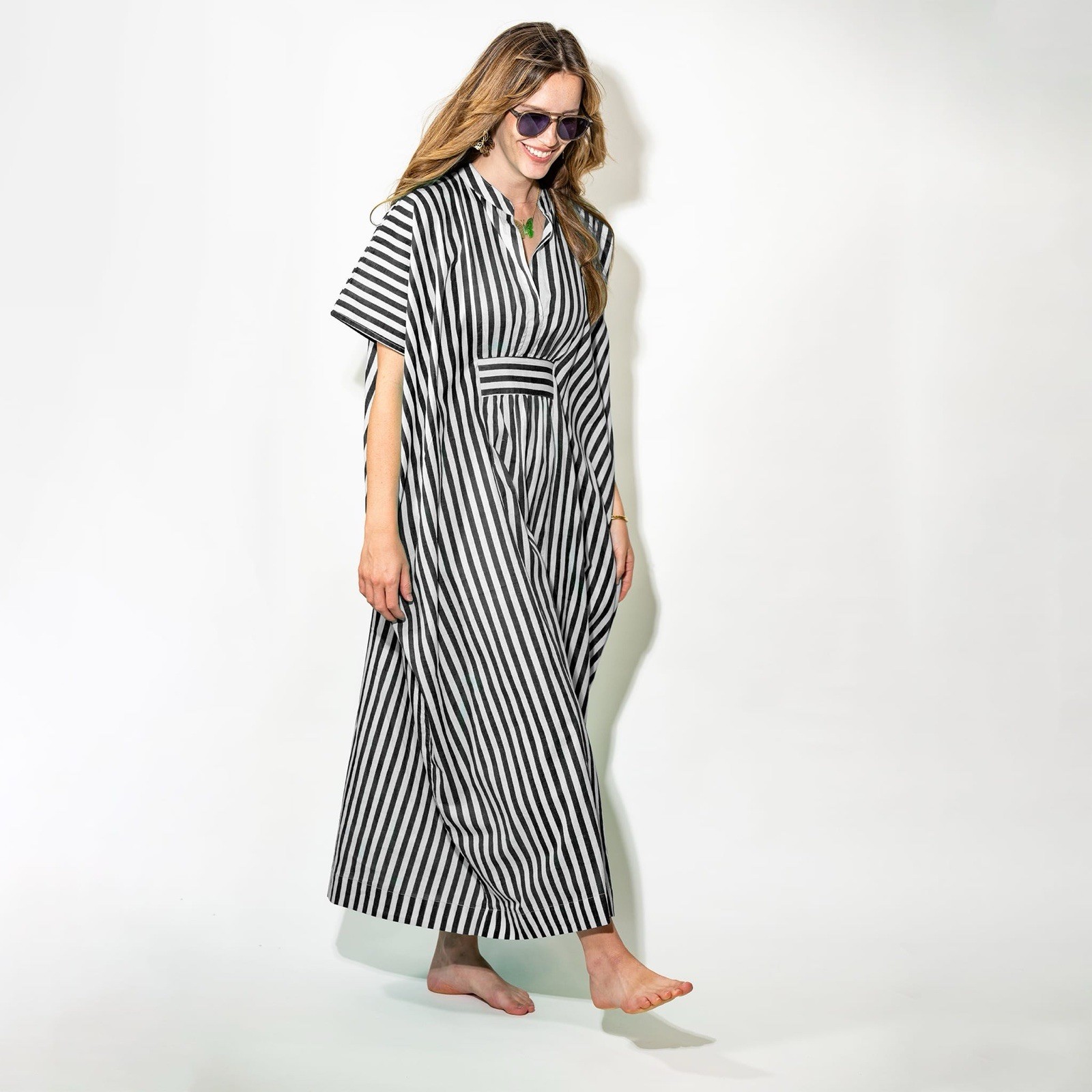 Ink+Alloy Margot Striped Kaftan Black and Cream One Size