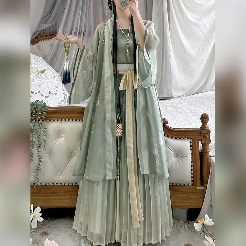ChineseStyle Hanfu Dress Women Elegant FlowerPrint Princess Dress Female Vintage