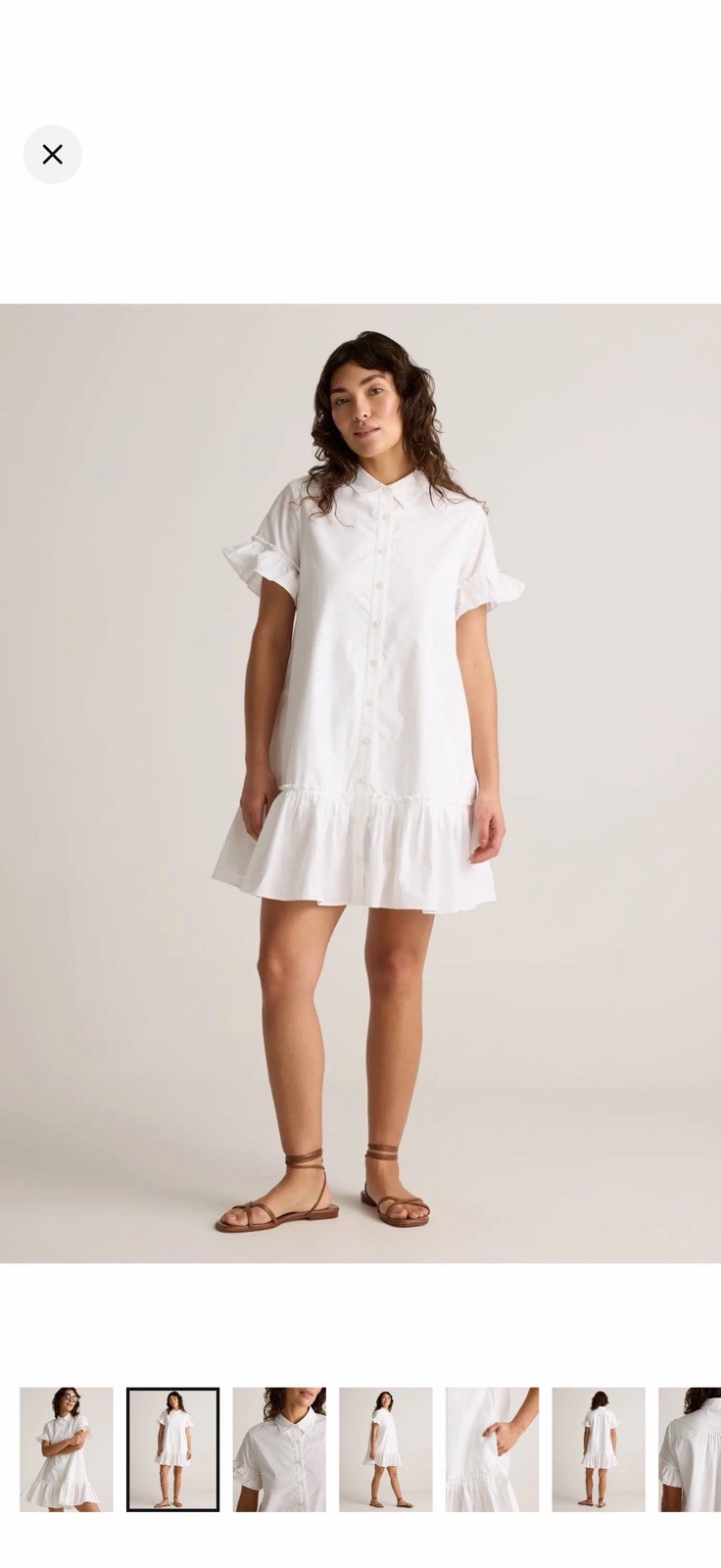 Quince 100% Organic Cotton Poplin Short Sleeve Ruffle Shirt Dress NWT Size M