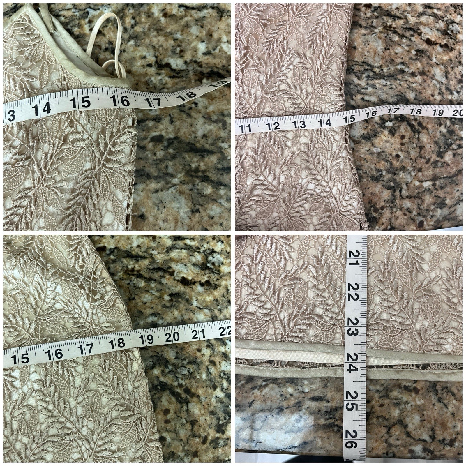 Oleg Cassini Champagne Crochet Mini Dress 8P Metallic Formal Cocktail Party
