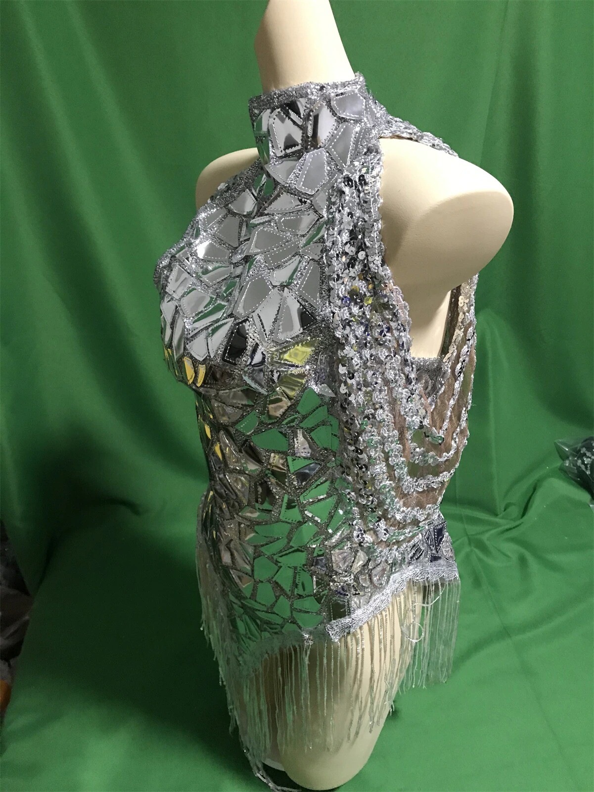 Silver Sequin Tassel Dress Dance Singer Costume Festival Drag Queen Outfit