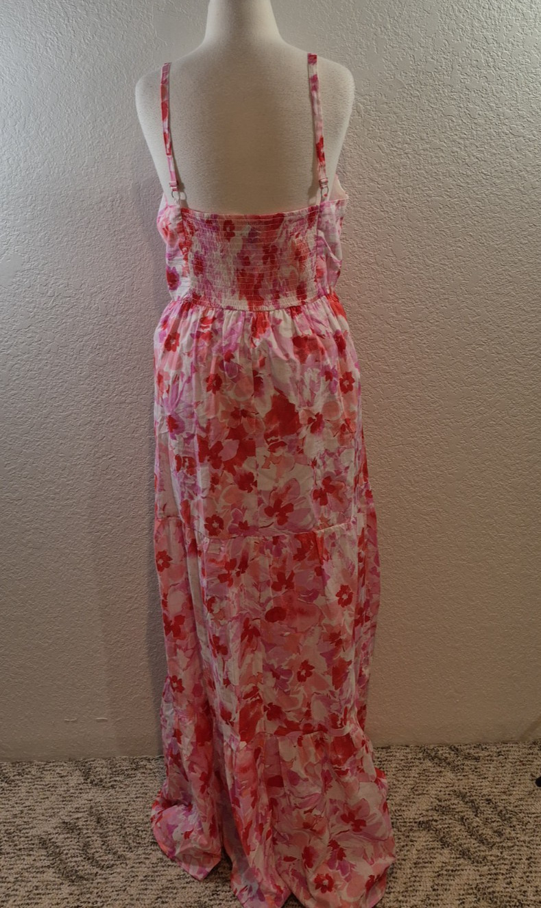 NEW BCX Dress XL Spring Maxi Pullover Pink Floral Elastic Back Sun Retail $59
