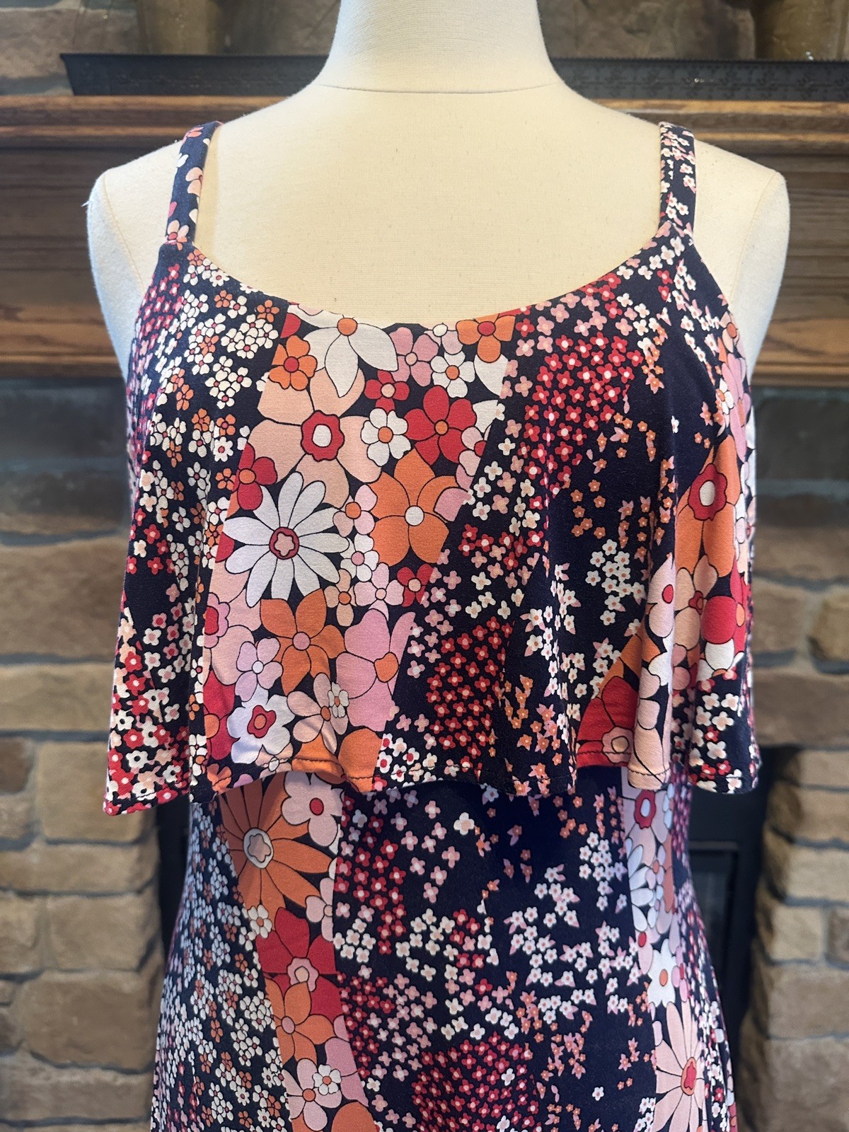 MICHAEL KORS FLORAL SPAGHETTI STRAP STRETCHY KNIT SUNDRESS SZ L BLUE WHITE RED