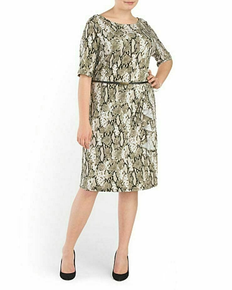 NEW JONES NEW YORK BEIGE ANIMAL PRINT BELTED CAREER DRESS SIZE 1 X WOMEN $109