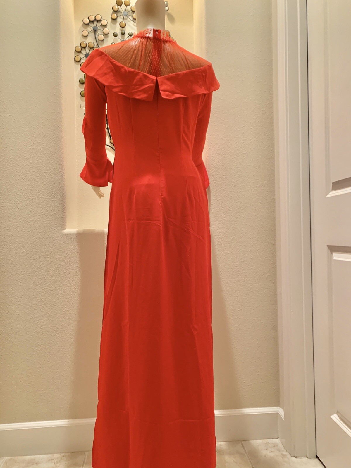 Red Ao Dai Vietnamese Double Layer Long Dress ‘NO PANTS’ ADR02102