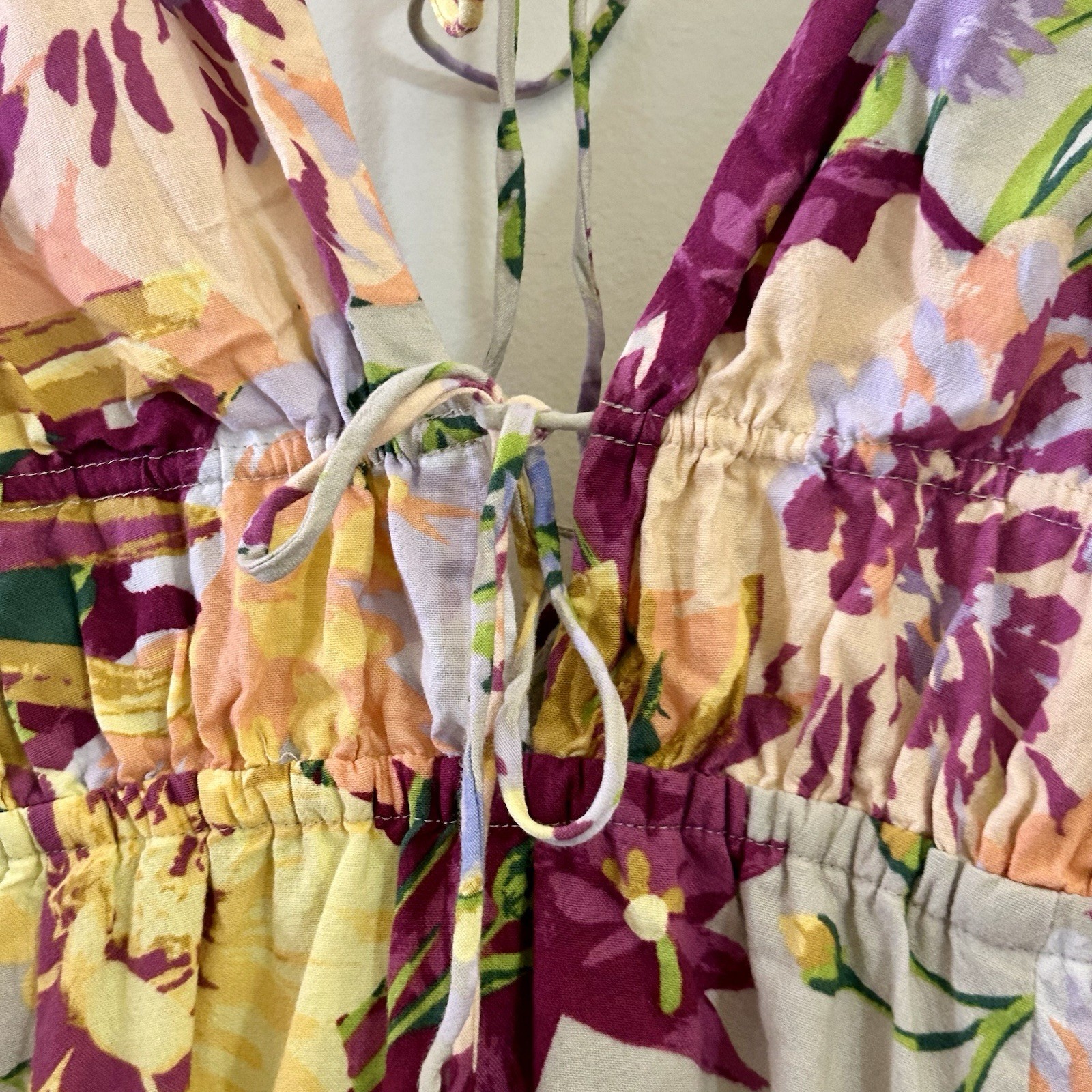 H&M Floral Summer Cotton Linen Maxi Dress Fully Lined Adjustable Long Large / L