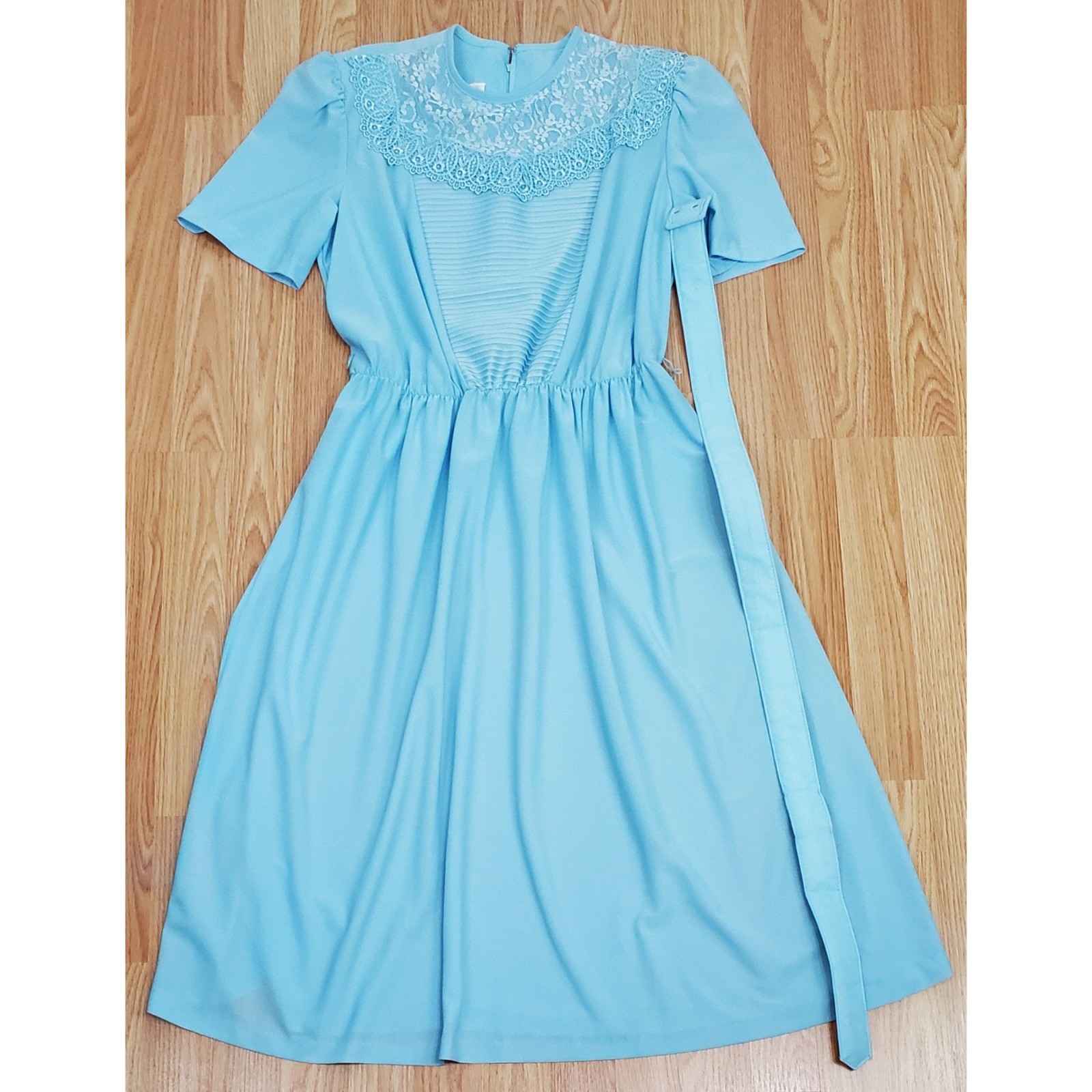 Vintage Jennifer Gee size 14 fit flare dress lace belt stretch 60s 80s fairy 70s