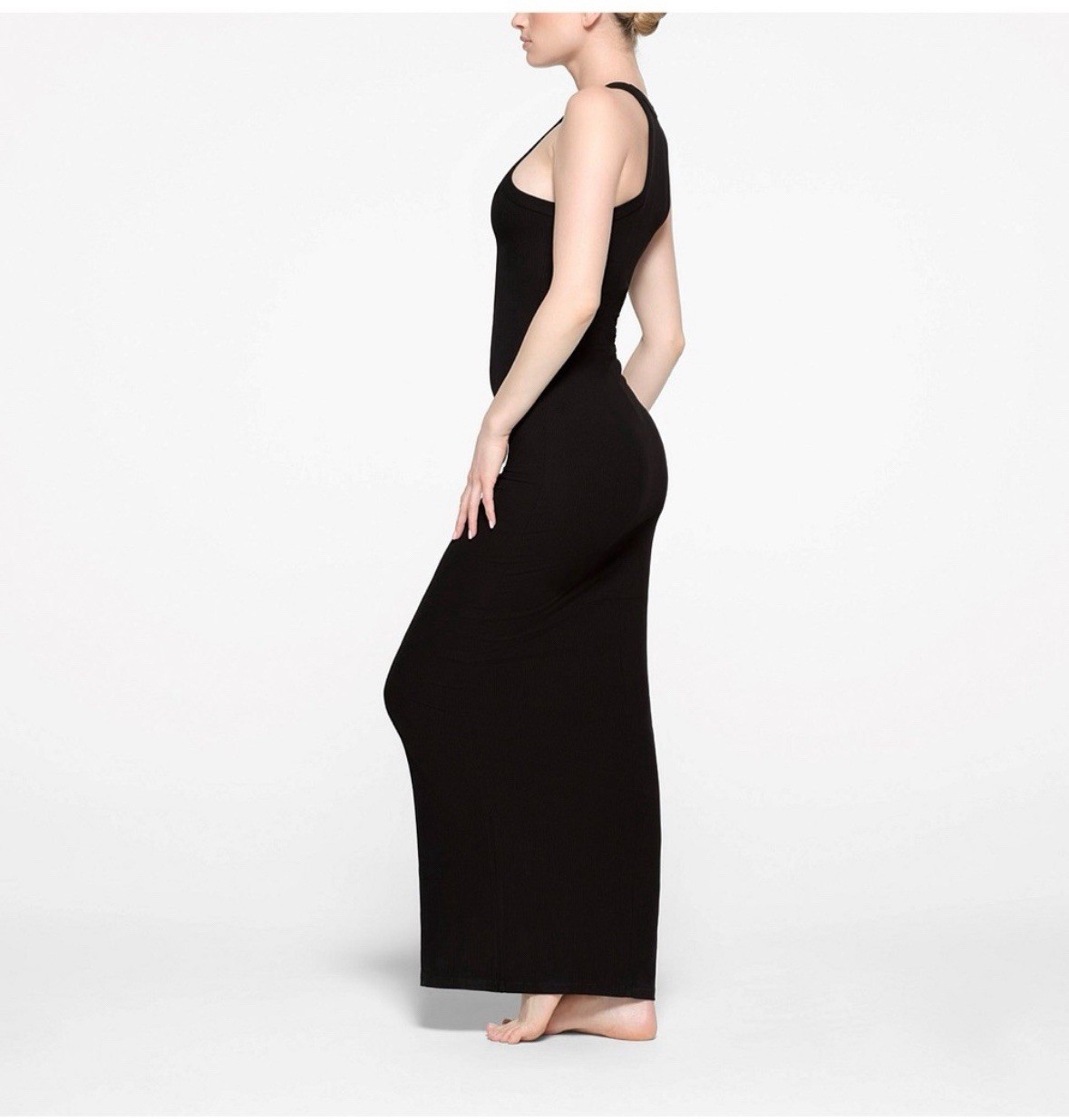 SKIMS Soft Lounge High Neck Ribbed Cotton Stretch Long Dress Black Women M