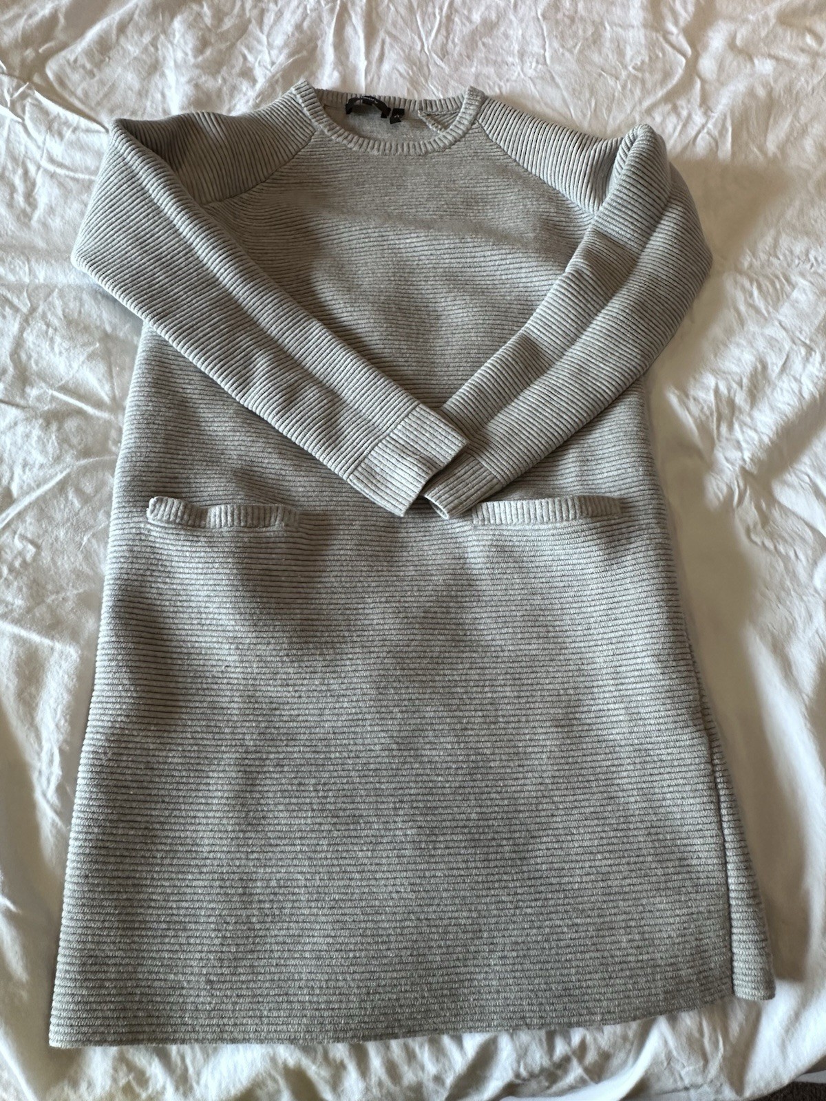 Theory Gray 95% Wool Blend Rib Knit Sweater Dress Crew Neck Long Sleeve Size S