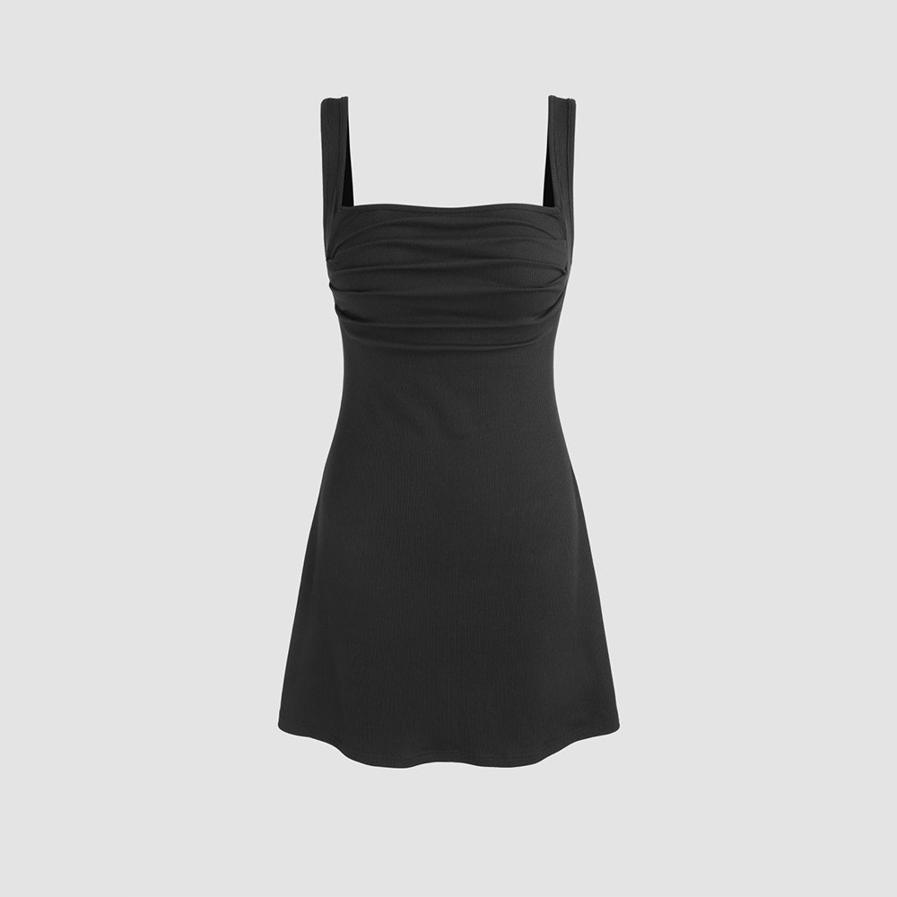 Women Square Neck Bodycon Mini Dress Sleeveless Backless Party Clubwear Black