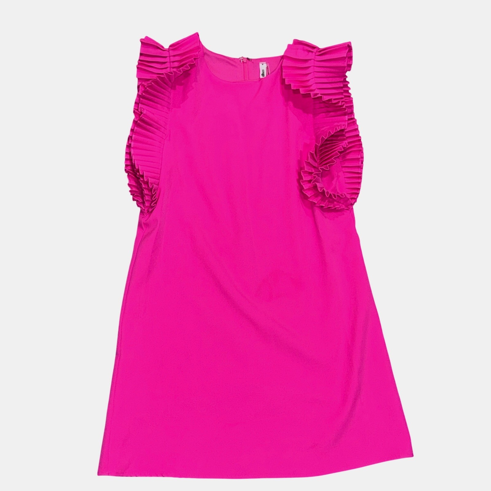 GLAM Ruffle Sleeve Mini Dress Womens Medium Hot Pink EUC Pleated Shift Lined