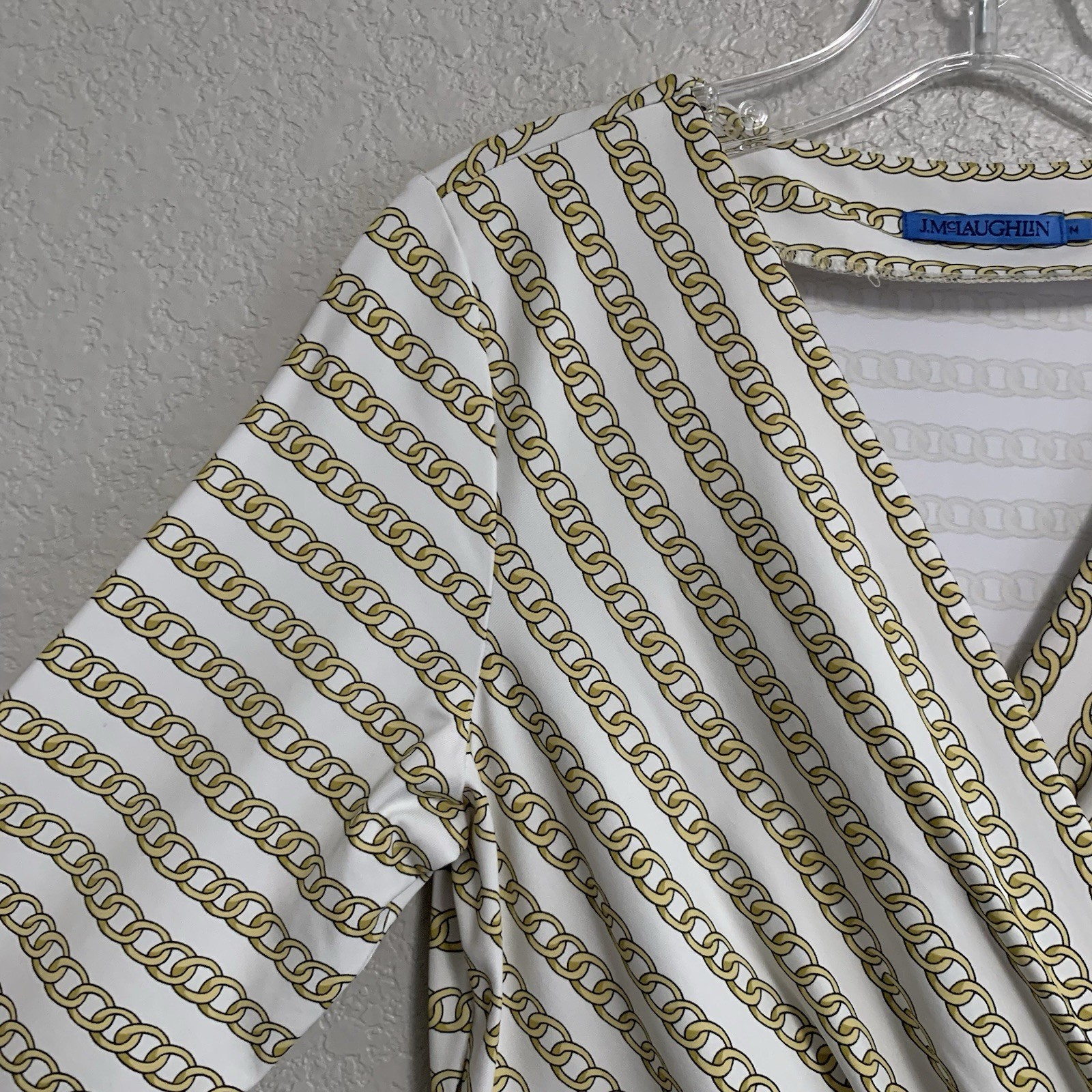 J McLaughlin Dress Womens M Brea Catalina Cloth Faux Wrap Gold Optic Link Preppy