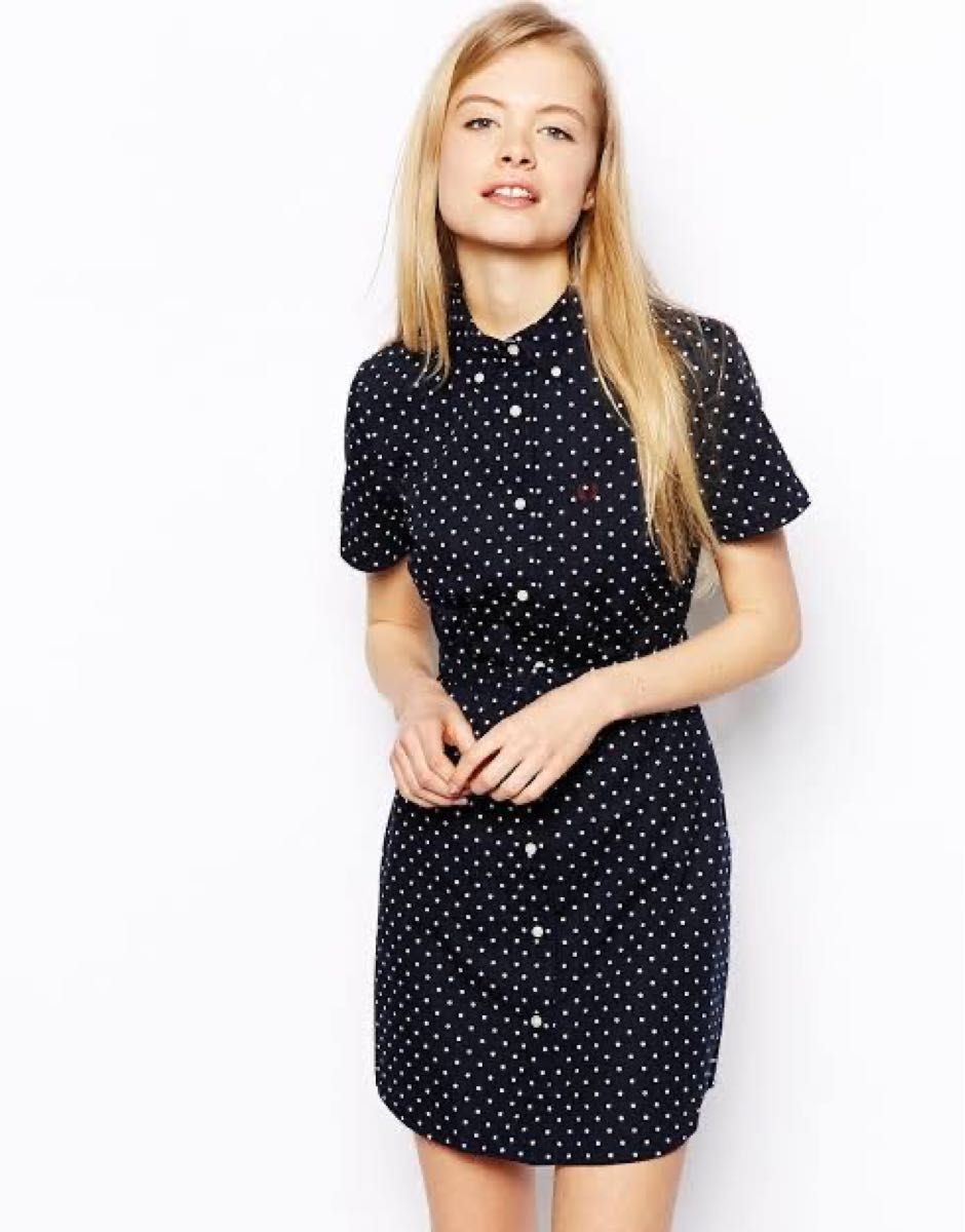 FRED PERRY Fred Perry Dot Pattern Shirt Dress UK8 Short Sleeve