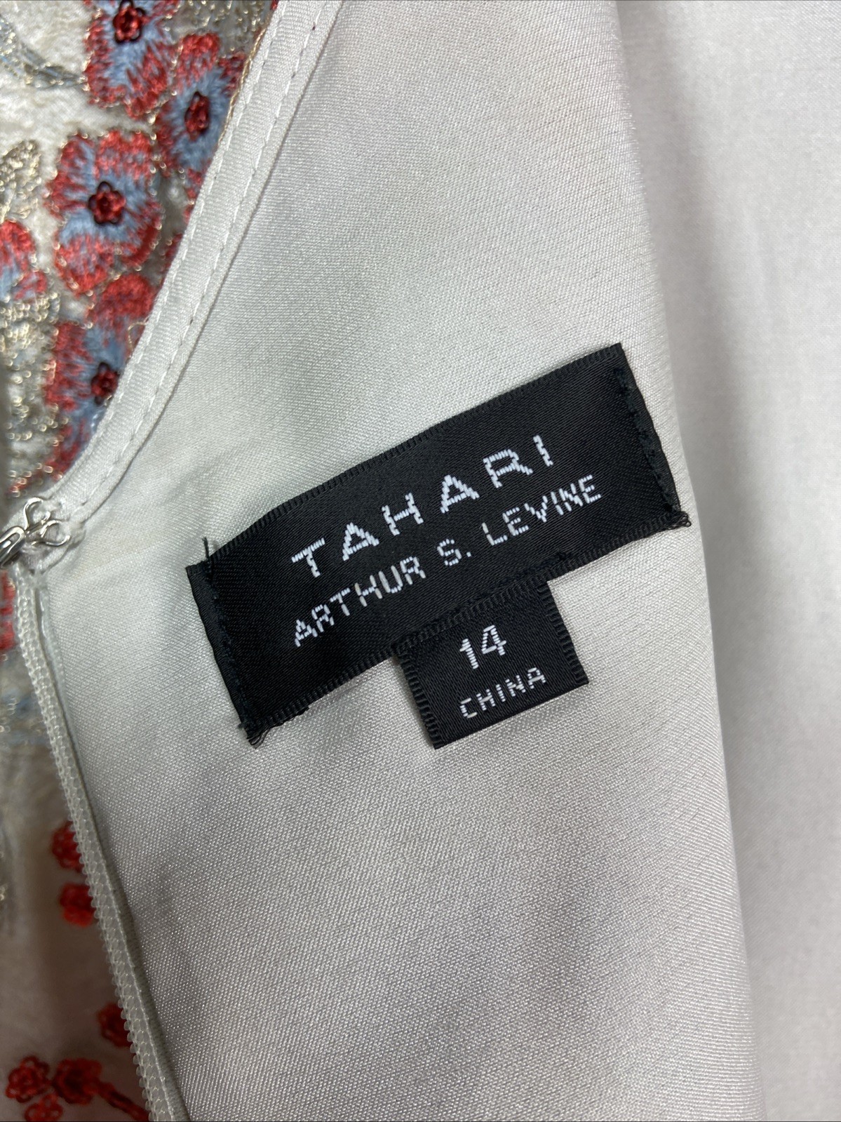 Tahari by Arthur S Levine Flared Dress Blue/Red Floral Embroidery/Sequin Size 14