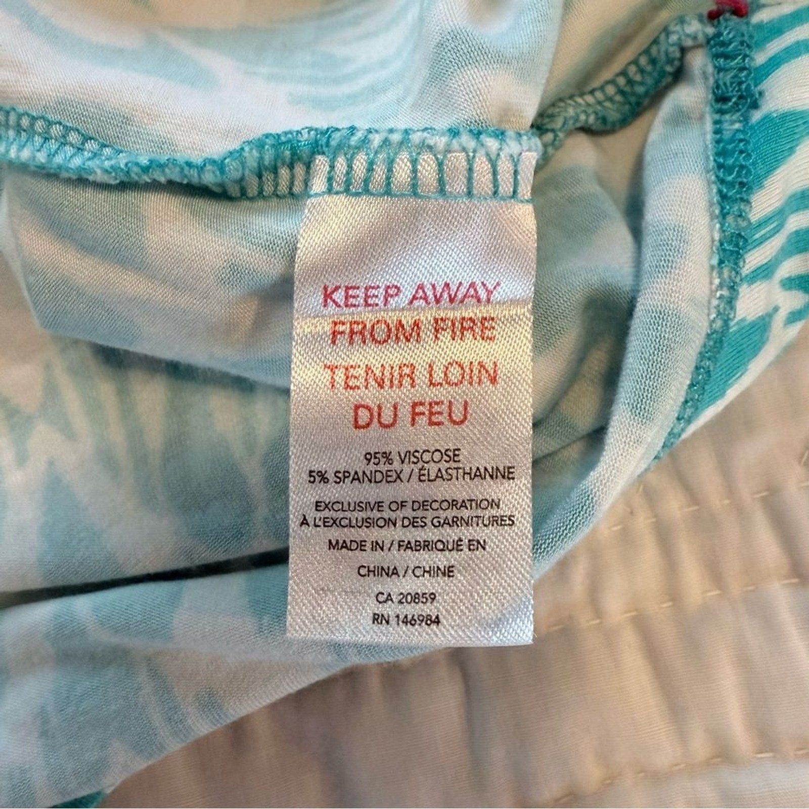 Hatley Teal White Patterned Drop Waist Dress Pink Accent Small
