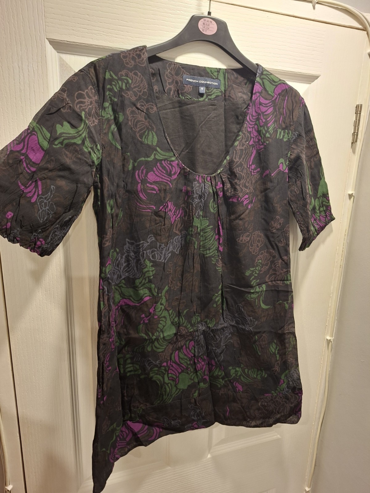 FRENCH CONNECTION Womens Modal Bubble Hem Floral Shift Mini Dress Shirt Blouse