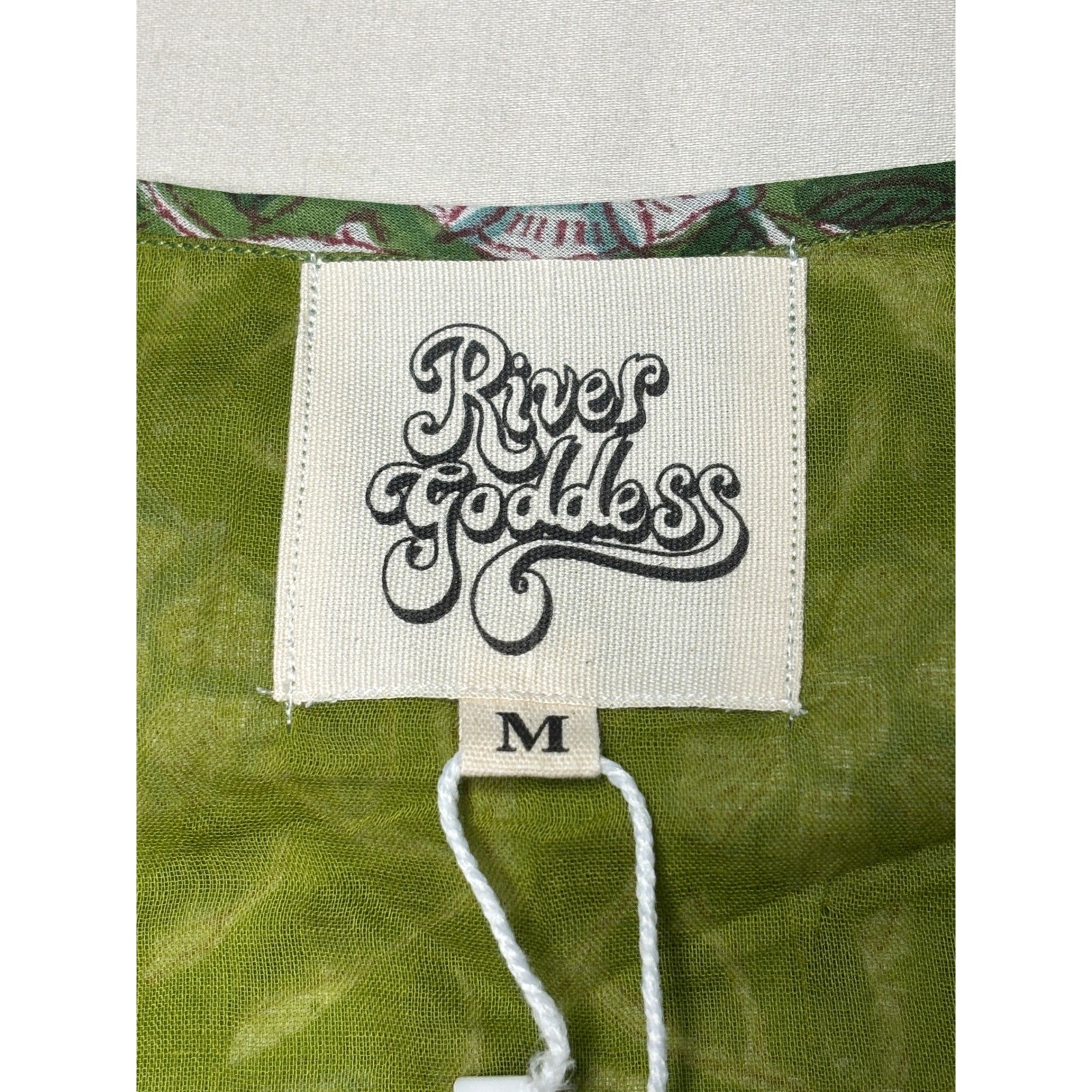 NWT River Goddess Devi Tunic Forest Green Floral Organic Cotton Dress Womens M