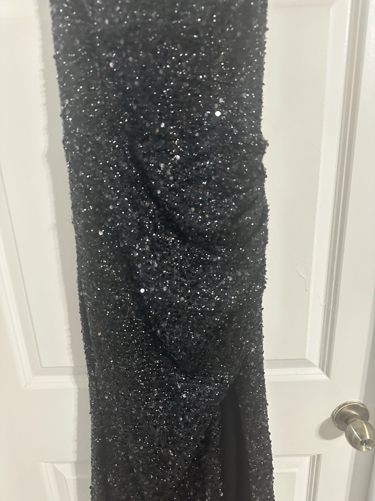 Beautiful black, full length, sequined prom dress with lace up back Size Xs