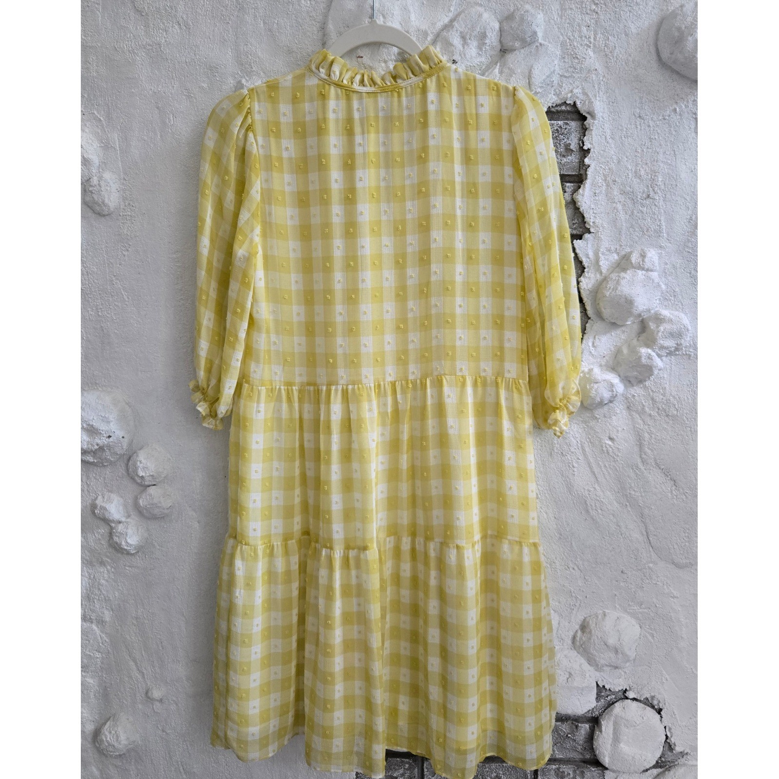 Nanette Lepore Yellow Gingham Clip Dot Tiered Midi Dress Womens Size 2