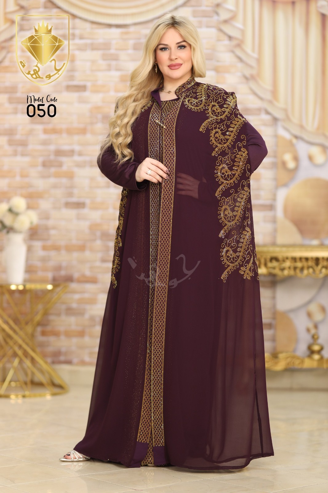 Luxury 2 Piece Chiffon Abaya Robe Set Women Modest Maxi Dress with Polyester In