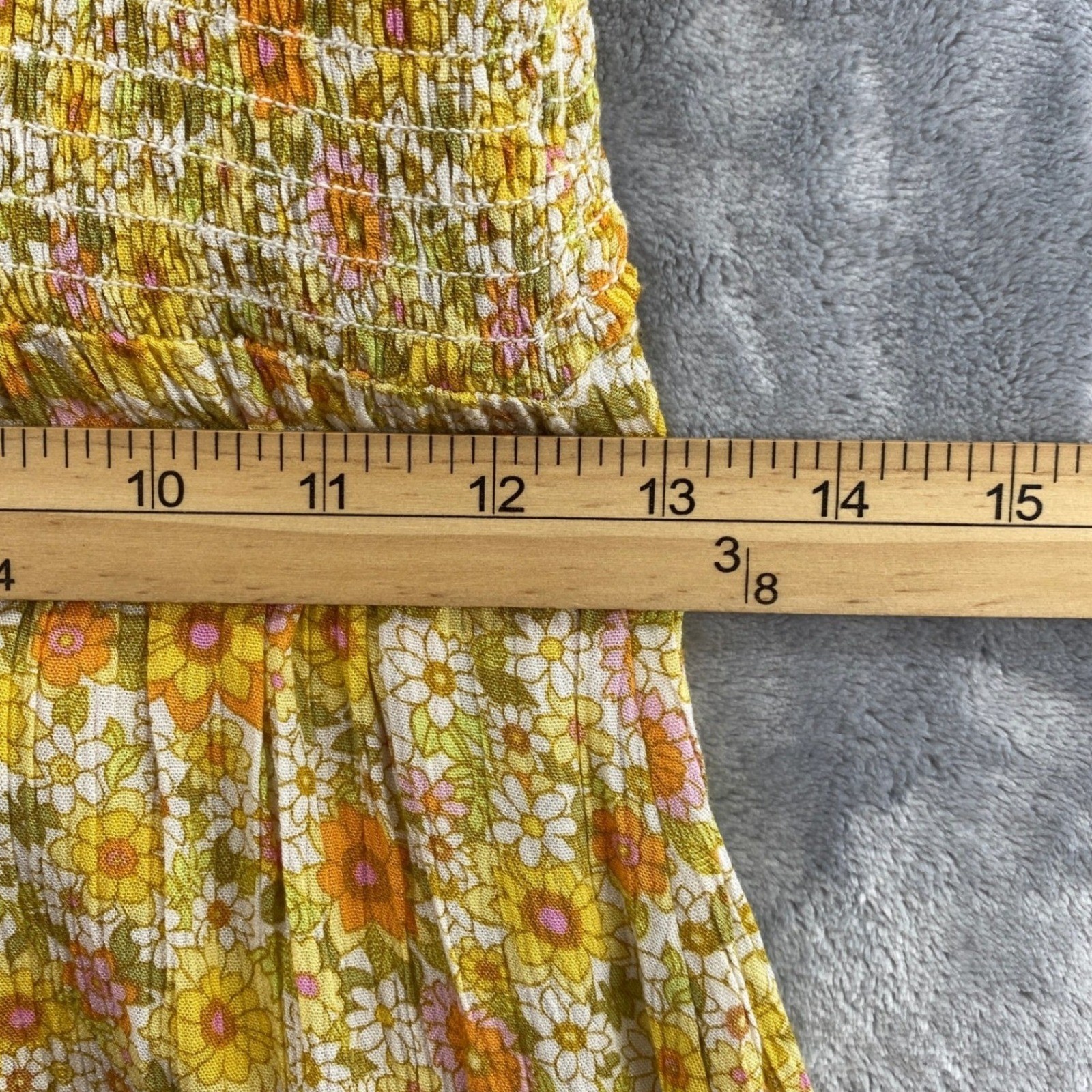 Billabong Yellow Floral Smocked Mini Dress Size Small Puff Sleeve Retro Boho